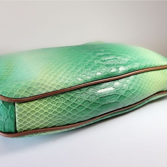 Sharif Studio Snakeskin Embossed Purse & Matching Wristlet Bundle Leather Green - Picture 2 of 9